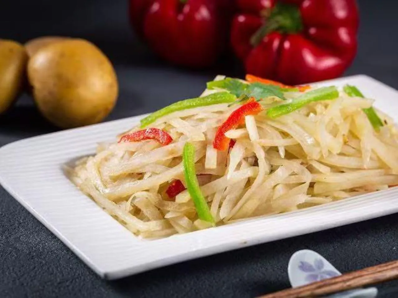 Stir-fried potato shreds with green and red peppers at New Canton Restaurant, a Chinese Restaurant in San Carlos