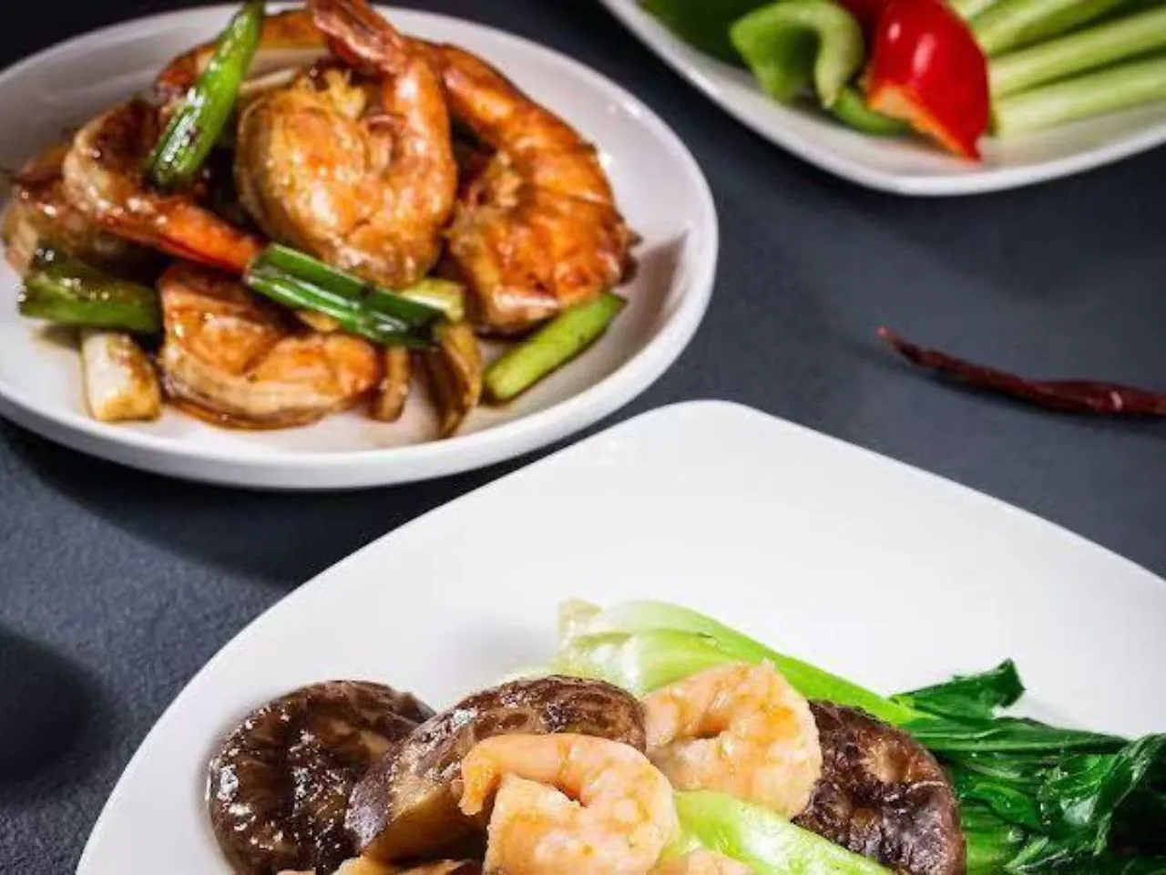 Combo of scallion garlic shrimp and shrimp with bok choy & mushrooms at New Canton Restaurant, a Chinese Restaurant in San Carlos